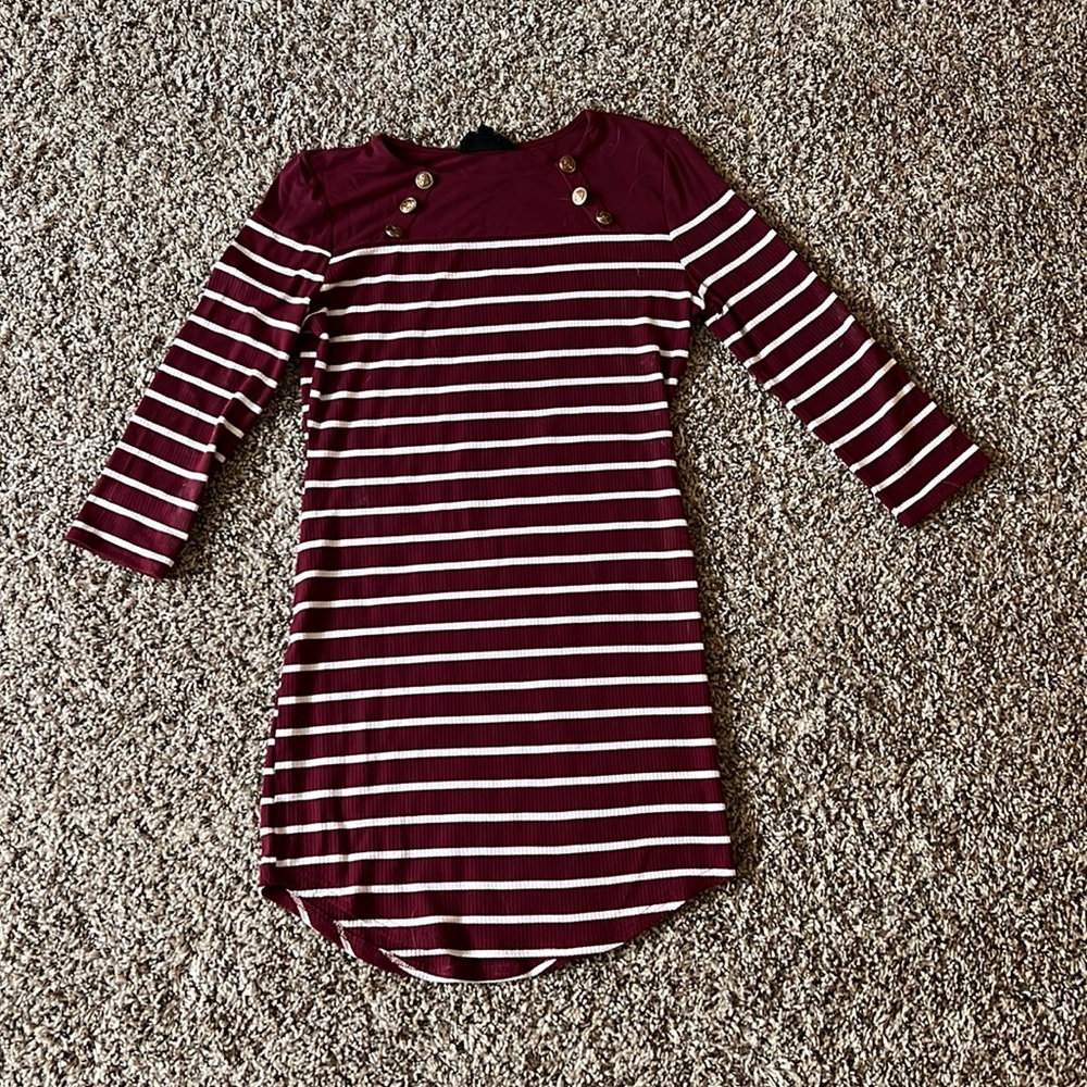 Sweet Wanderer maroon and white striped mini dress size M